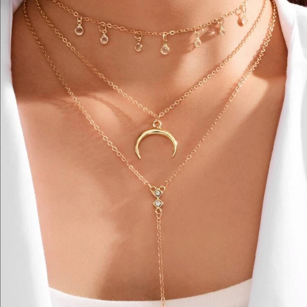 Gold Moon layered drop necklace